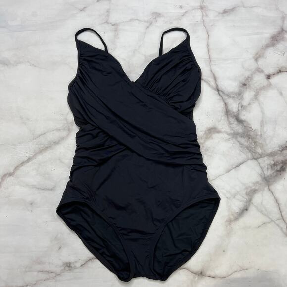 Contours Coco Reef Black Mesh One Piece Swimsuit Size 12 36 C/D Underwire New - Picture 2 of 9